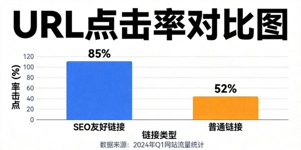 URL点击率对比图，展示SEO友好链接与普通链接的点击率差异